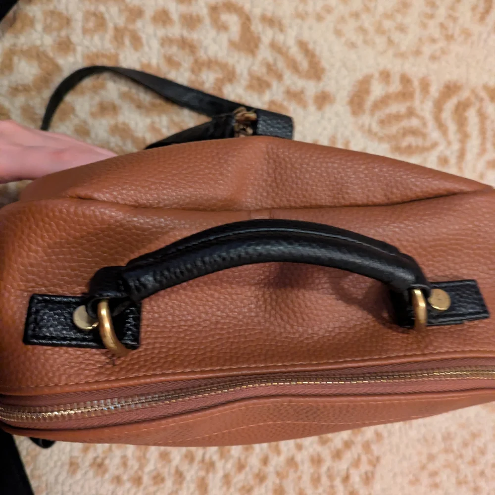 Roolee Caramel Leather Front Zip Backpack Purse